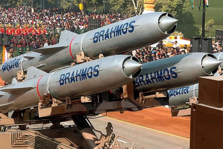 BrahMos supersonic cruise missile during launch test designed for naval and coastal defense operations