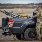 Merops counter drone system interceptor launching to destroy Iranian Shahed attack drone