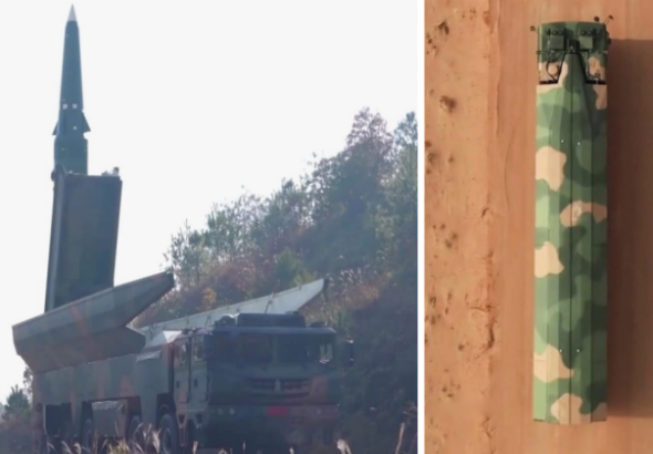 China DF-17 hypersonic missile launcher carrying a hypersonic glide vehicle during military deployment