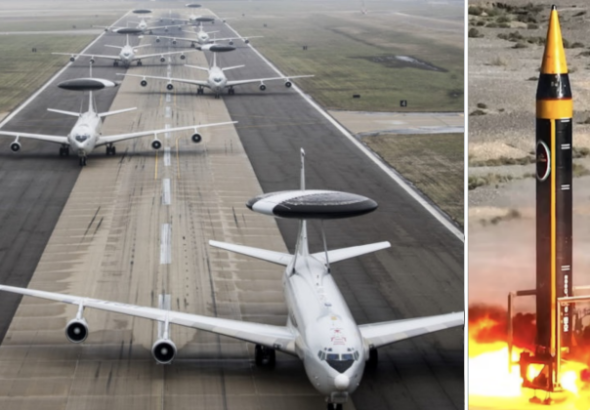 U.S. Air Force E-3 Sentry AWACS aircraft conducting surveillance mission over Middle East airspace