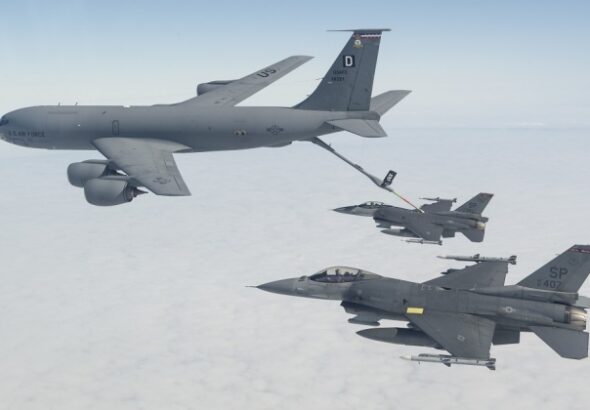 U.S. Air Force KC-135 Stratotanker aircraft parked at Prince Sultan Air Base after reported Iranian missile strike