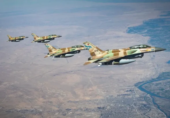 Israeli F-16 Barak carrying two GBU-31 JDAM 2000-pound precision bombs during strike mission preparation