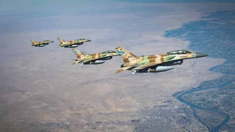 Israeli F-16 Barak carrying two GBU-31 JDAM 2000-pound precision bombs during strike mission preparation